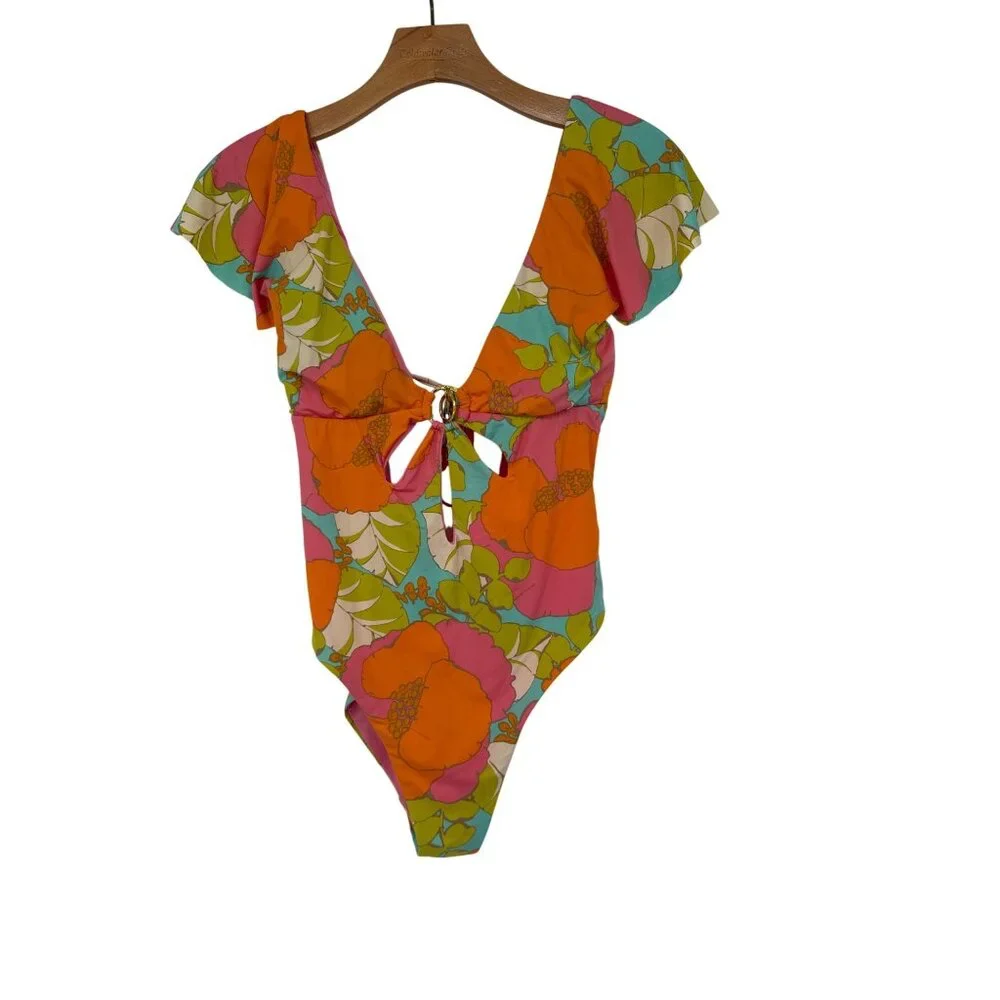 Trina Turk Womens Playa De Flor Flutter Maillot One-Piece Swimsuit Keyhole Size - Picture 2 of 7